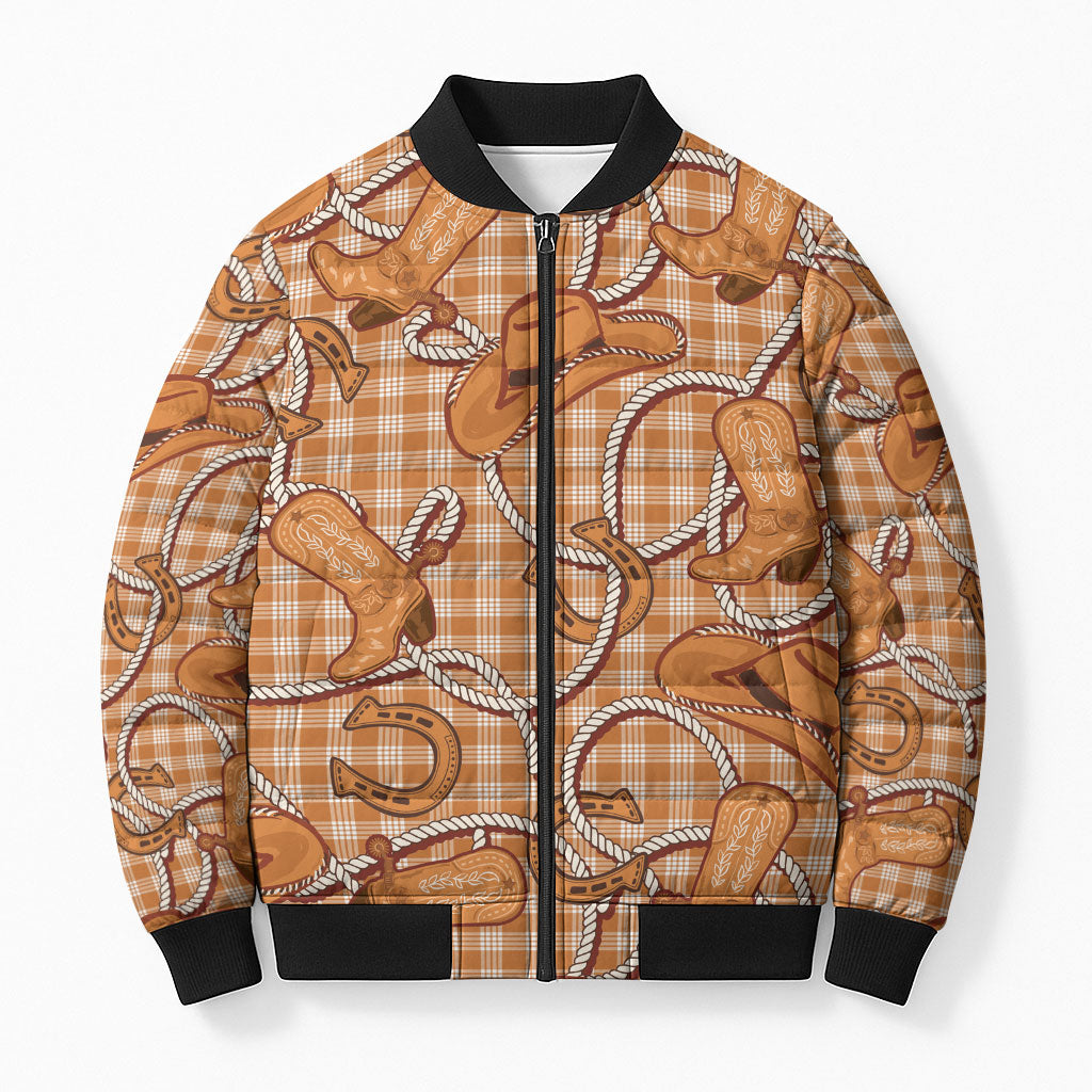 Brown Hawaii Palaka Cowboy Bomber Puffer Jacket Hawaiian Paniolo Festival Spirit LT19 Unisex Brown - Polynesian Pride