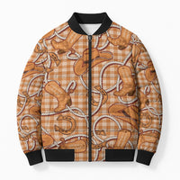 Brown Hawaii Palaka Cowboy Bomber Puffer Jacket Hawaiian Paniolo Festival Spirit