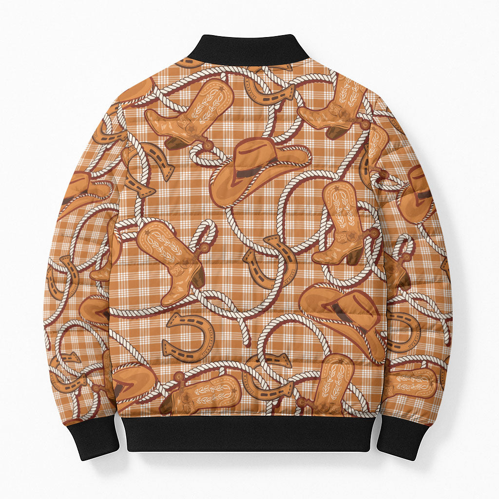 Brown Hawaii Palaka Cowboy Bomber Puffer Jacket Hawaiian Paniolo Festival Spirit