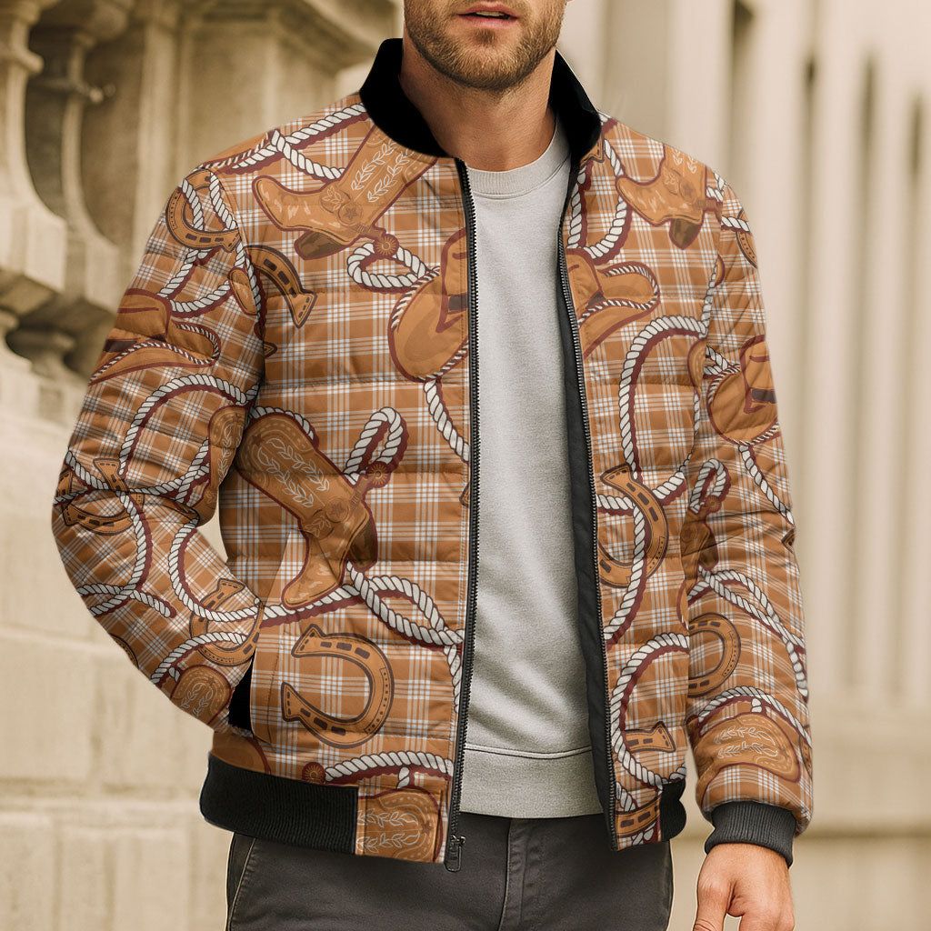Brown Hawaii Palaka Cowboy Bomber Puffer Jacket Hawaiian Paniolo Festival Spirit