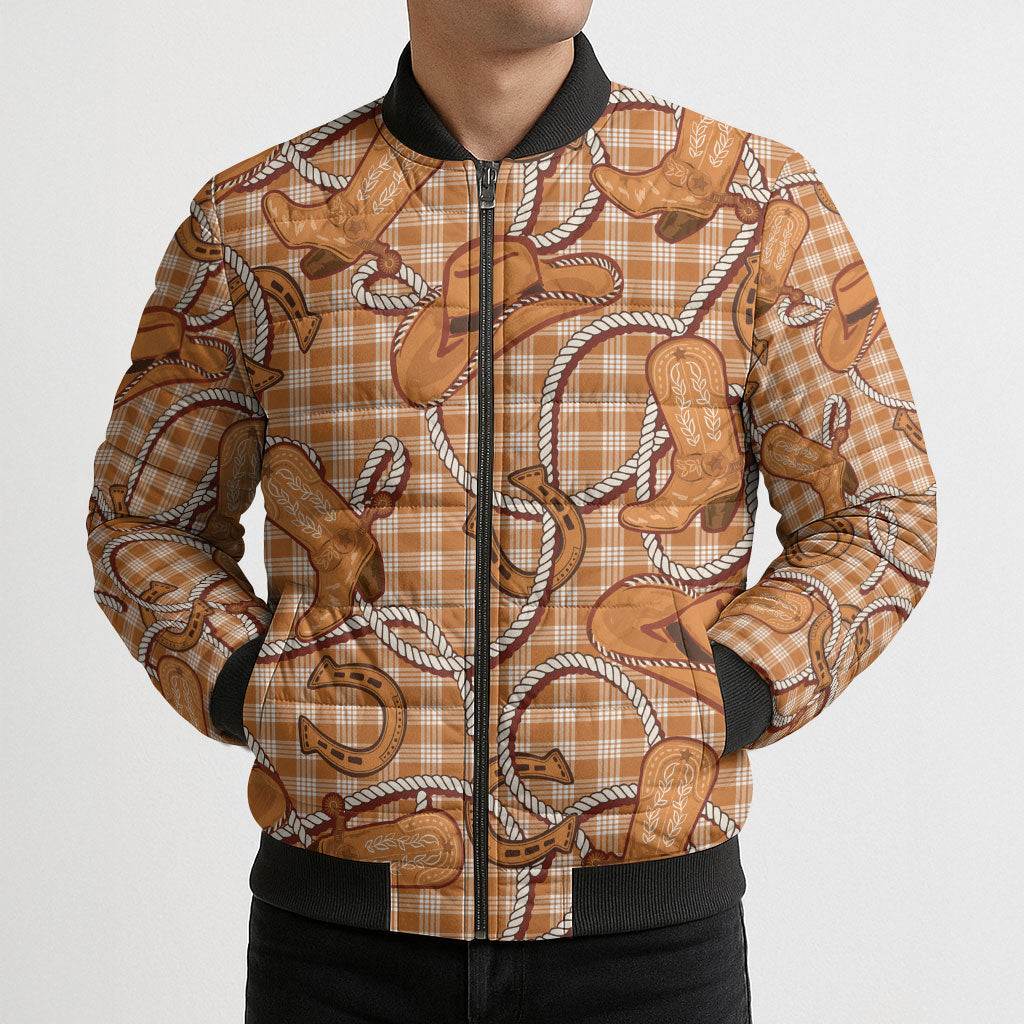 Brown Hawaii Palaka Cowboy Bomber Puffer Jacket Hawaiian Paniolo Festival Spirit