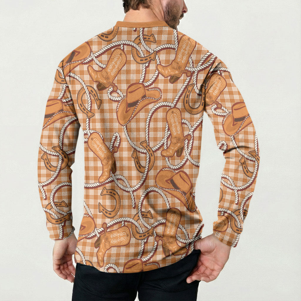 Brown Hawaii Palaka Cowboy Button Sweatshirt Hawaiian Paniolo Festival Spirit