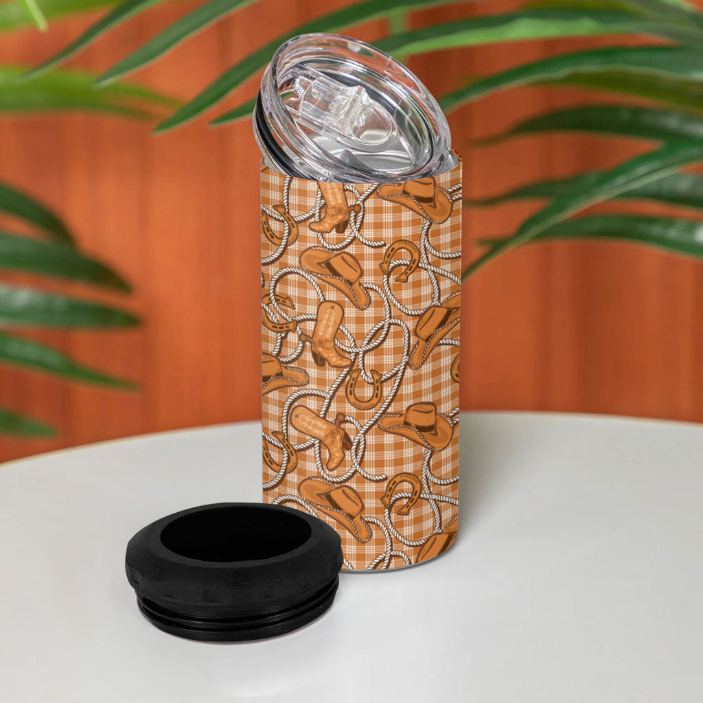 Brown Hawaii Palaka Cowboy 4 in 1 Can Cooler Tumbler Hawaiian Paniolo Festival Spirit
