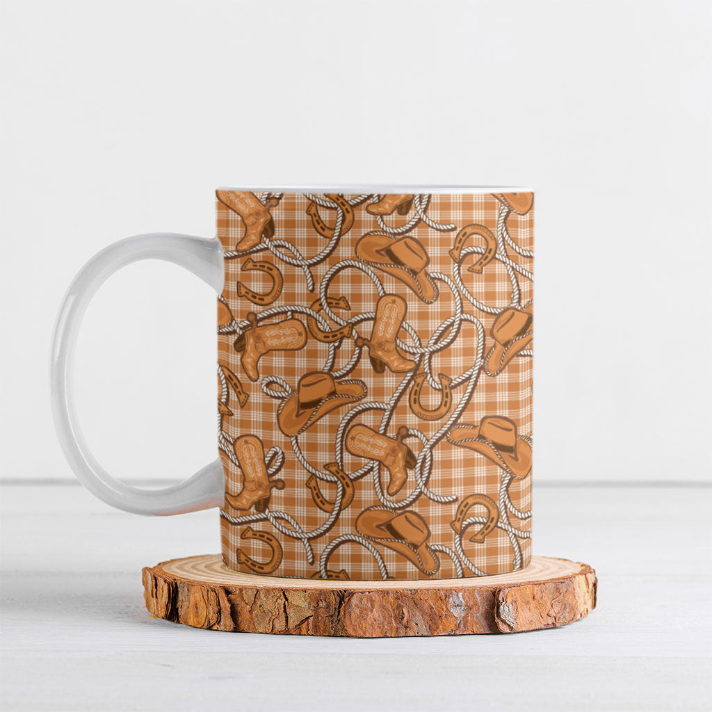 Brown Hawaii Palaka Cowboy Ceramic Mug Hawaiian Paniolo Festival Spirit LT19 Brown - Polynesian Pride
