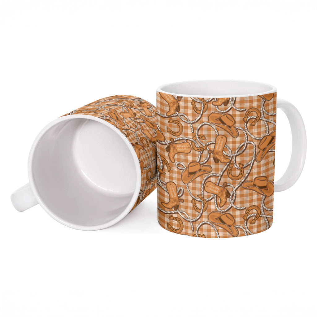 Brown Hawaii Palaka Cowboy Ceramic Mug Hawaiian Paniolo Festival Spirit