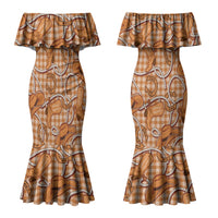 Brown Hawaii Palaka Cowboy Couples Matching Mermaid Dress and Long Sleeve Button Shirt Hawaiian Paniolo Festival Spirit
