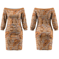 Brown Hawaii Palaka Cowboy Couples Matching Off The Shoulder Long Sleeve Dress and Hawaiian Shirt Hawaiian Paniolo Festival Spirit