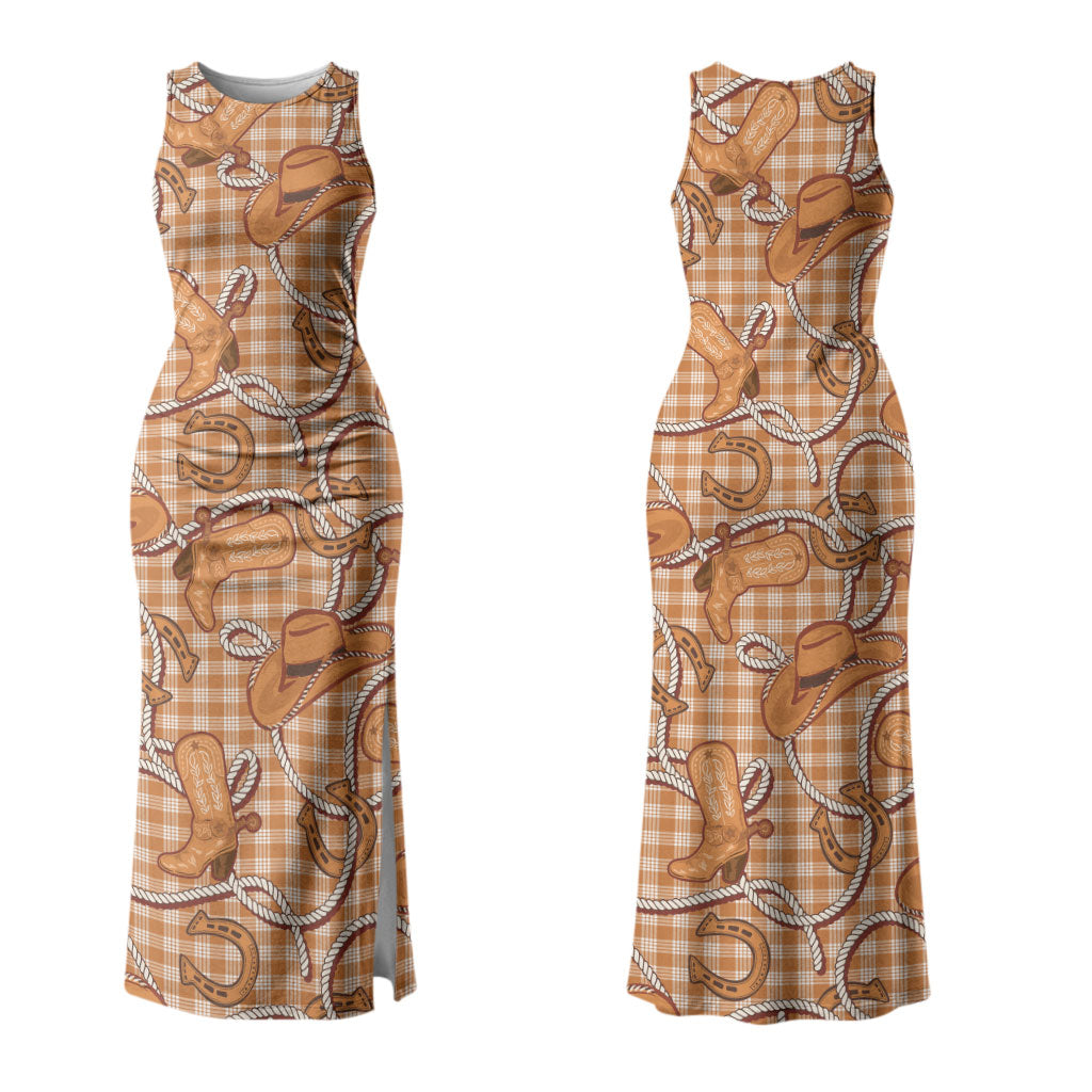 Brown Hawaii Palaka Cowboy Couples Matching Tank Maxi Dress and Hawaiian Shirt Hawaiian Paniolo Festival Spirit