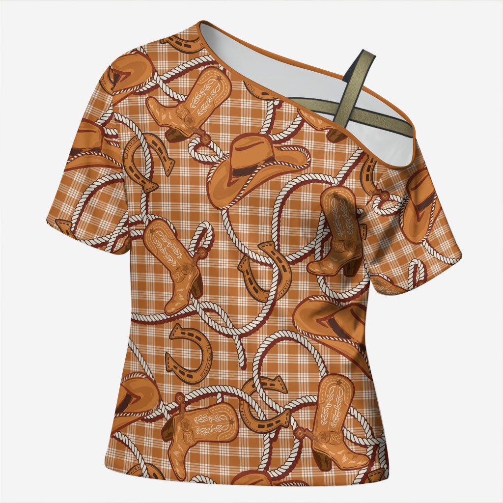 Brown Hawaii Palaka Cowboy Cross Shoulder Shirt Hawaiian Paniolo Festival Spirit