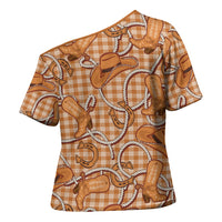 Brown Hawaii Palaka Cowboy Cross Shoulder Shirt Hawaiian Paniolo Festival Spirit