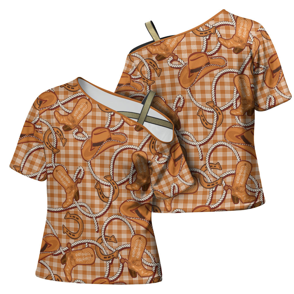 Brown Hawaii Palaka Cowboy Cross Shoulder Shirt Hawaiian Paniolo Festival Spirit