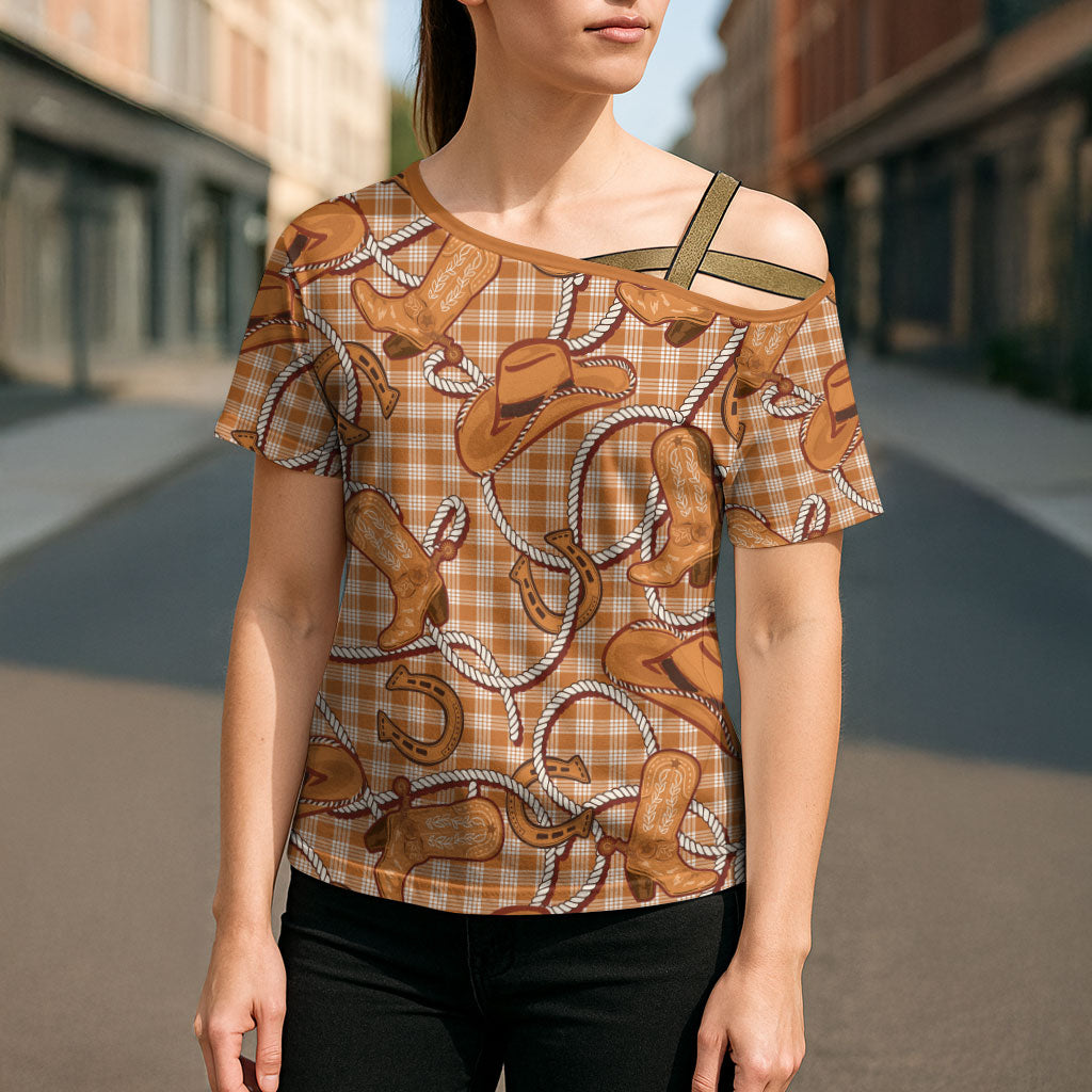 Brown Hawaii Palaka Cowboy Cross Shoulder Shirt Hawaiian Paniolo Festival Spirit