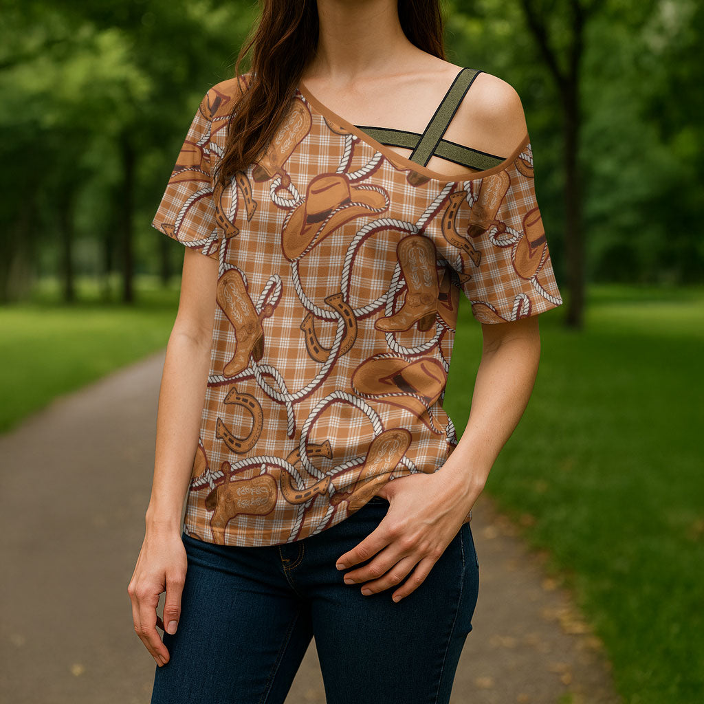 Brown Hawaii Palaka Cowboy Cross Shoulder Shirt Hawaiian Paniolo Festival Spirit