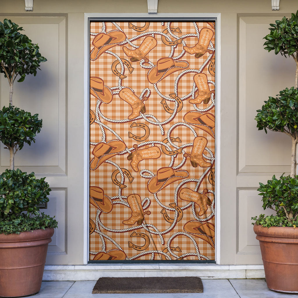 Brown Hawaii Palaka Cowboy Door Cover Hawaiian Paniolo Festival Spirit