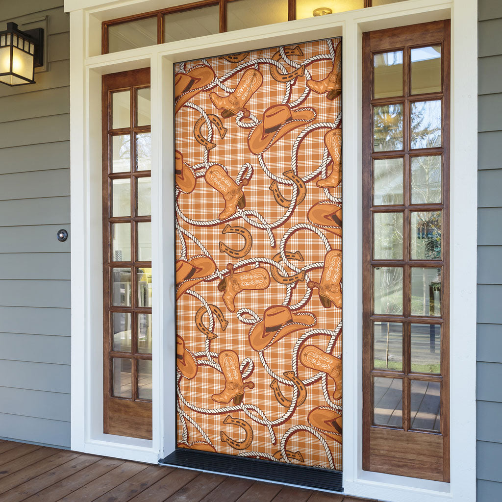 Brown Hawaii Palaka Cowboy Door Cover Hawaiian Paniolo Festival Spirit