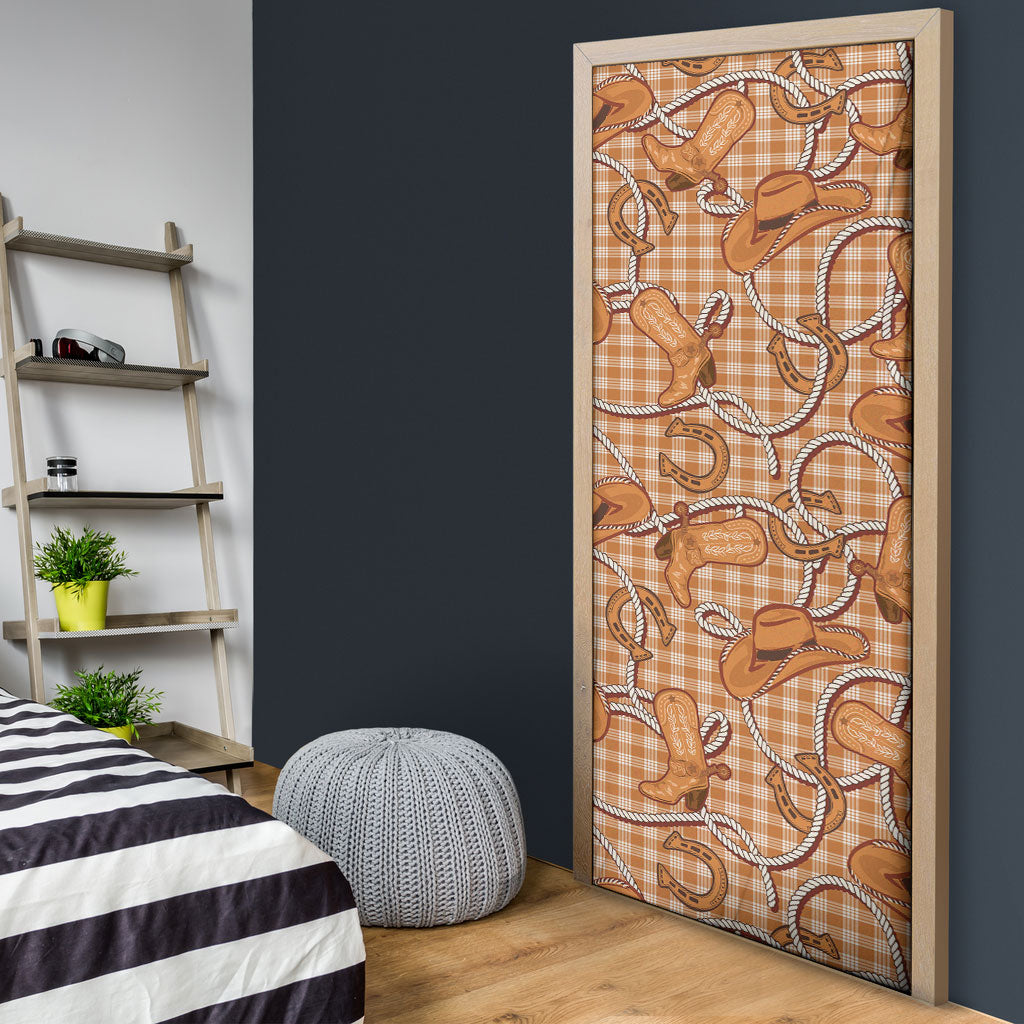 Brown Hawaii Palaka Cowboy Door Cover Hawaiian Paniolo Festival Spirit