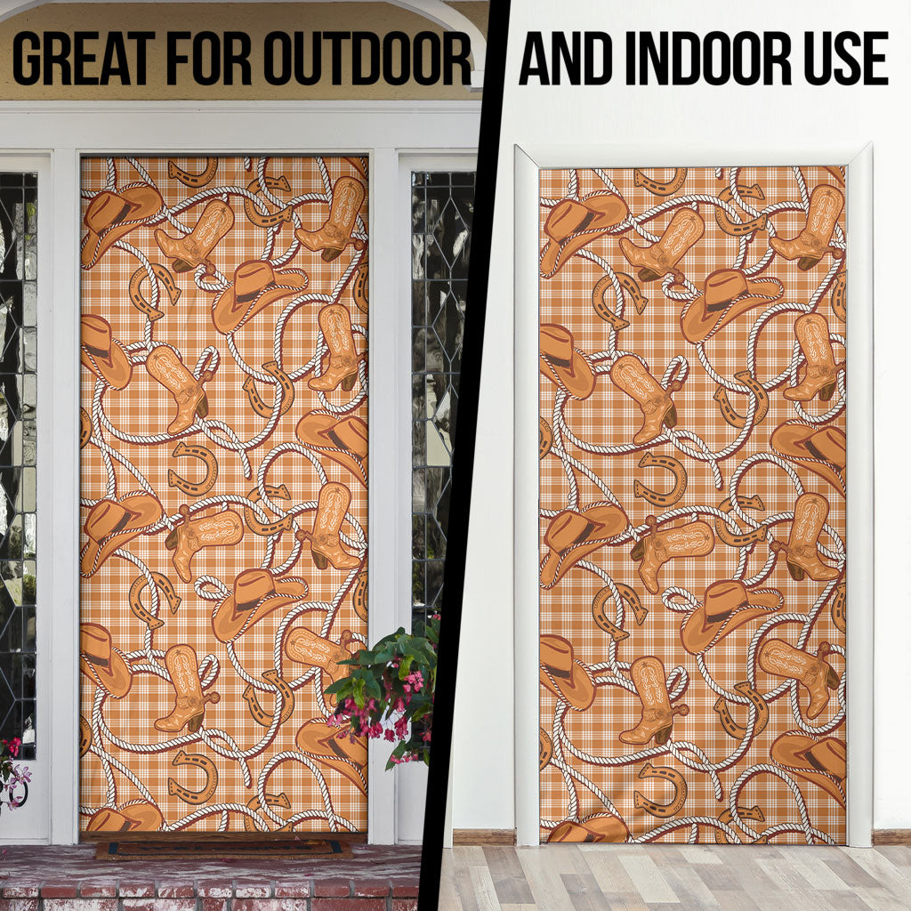 Brown Hawaii Palaka Cowboy Door Cover Hawaiian Paniolo Festival Spirit