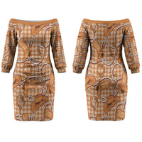 Brown Hawaii Palaka Cowboy Family Matching Off The Shoulder Long Sleeve Dress and Hawaiian Shirt Hawaiian Paniolo Festival Spirit
