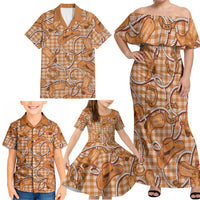 Brown Hawaii Palaka Cowboy Family Matching Off Shoulder Maxi Dress and Hawaiian Shirt Hawaiian Paniolo Festival Spirit