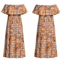 Brown Hawaii Palaka Cowboy Family Matching Off Shoulder Maxi Dress and Hawaiian Shirt Hawaiian Paniolo Festival Spirit