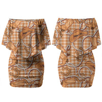 Brown Hawaii Palaka Cowboy Family Matching Off Shoulder Short Dress and Hawaiian Shirt Hawaiian Paniolo Festival Spirit