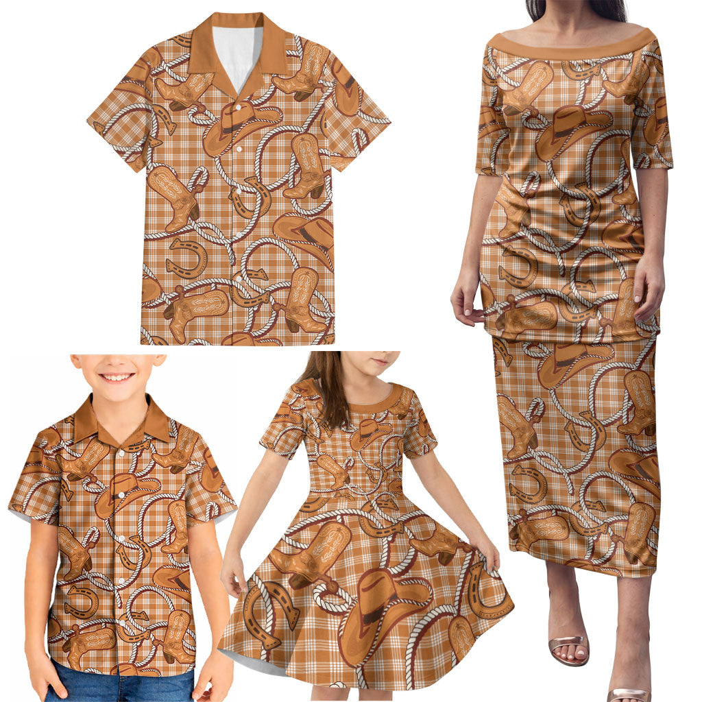 Brown Hawaii Palaka Cowboy Family Matching Puletasi and Hawaiian Shirt Hawaiian Paniolo Festival Spirit