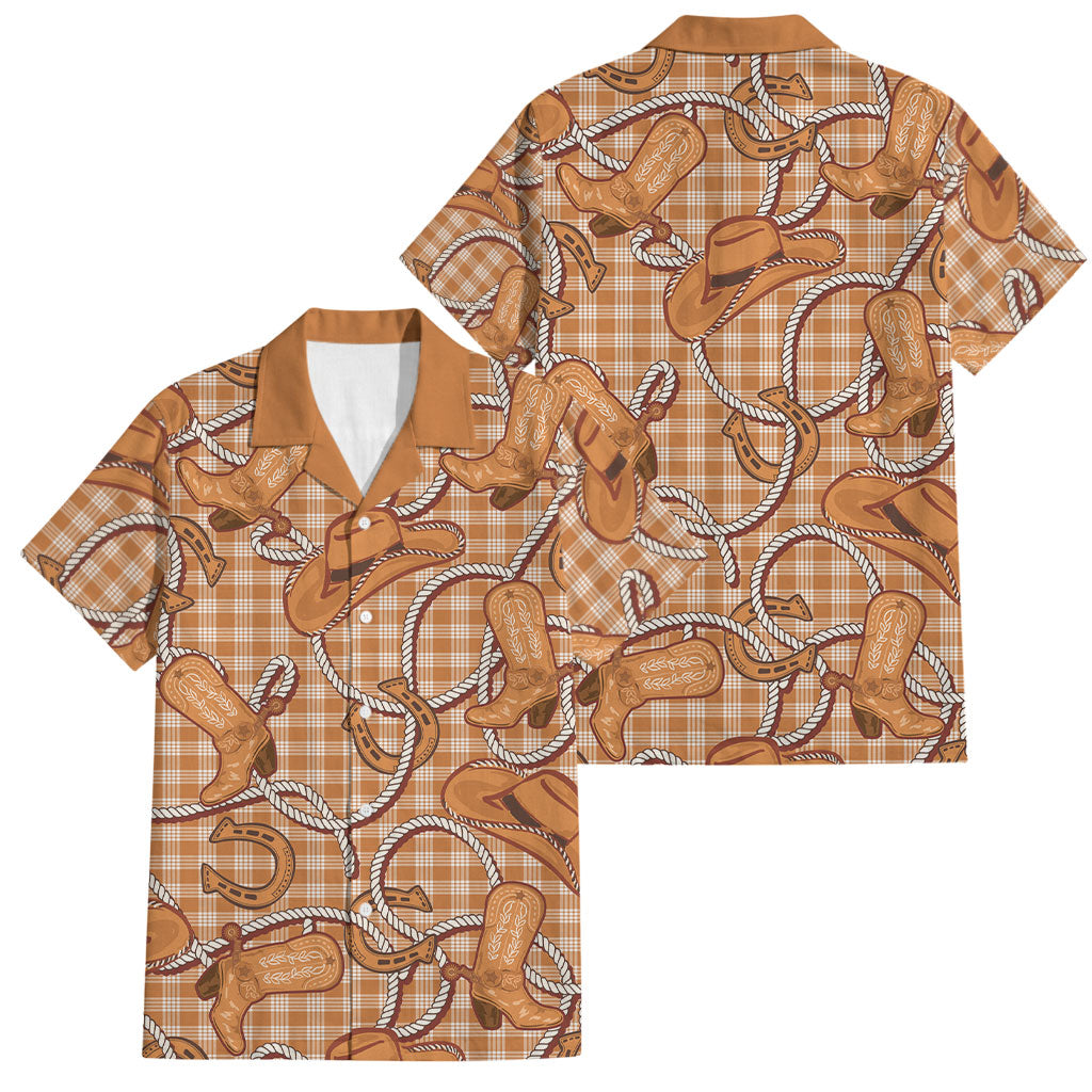 Brown Hawaii Palaka Cowboy Family Matching Puletasi and Hawaiian Shirt Hawaiian Paniolo Festival Spirit