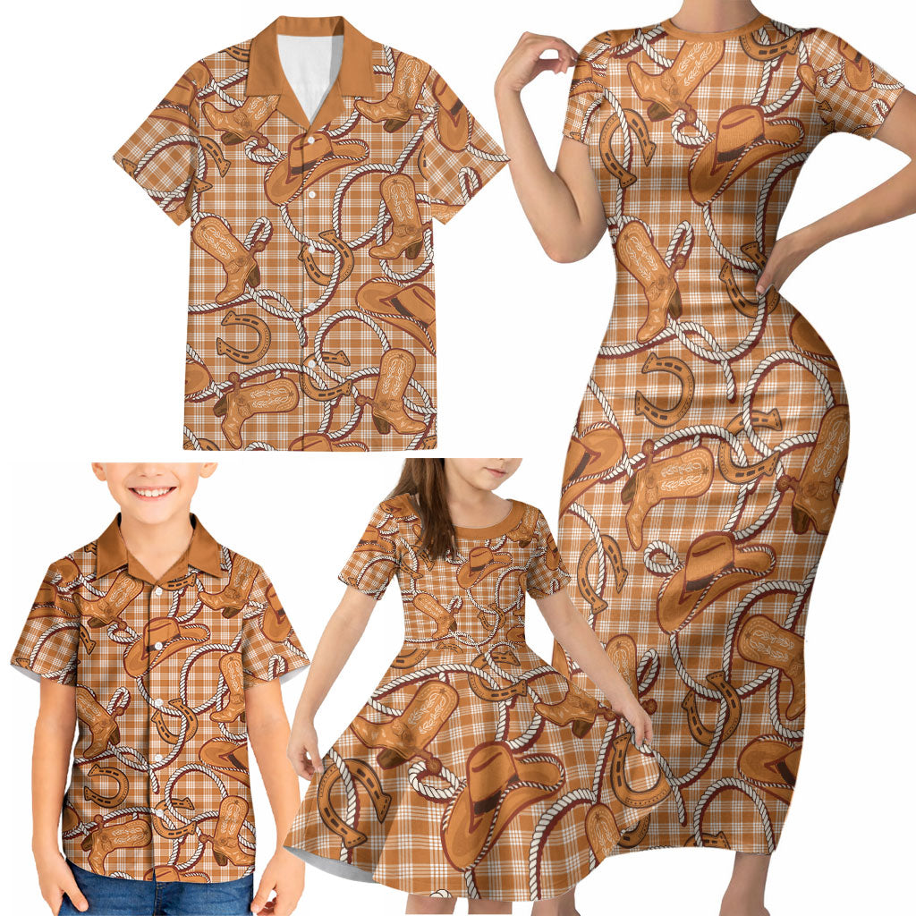 Brown Hawaii Palaka Cowboy Family Matching Short Sleeve Bodycon Dress and Hawaiian Shirt Hawaiian Paniolo Festival Spirit LT19 - Polynesian Pride