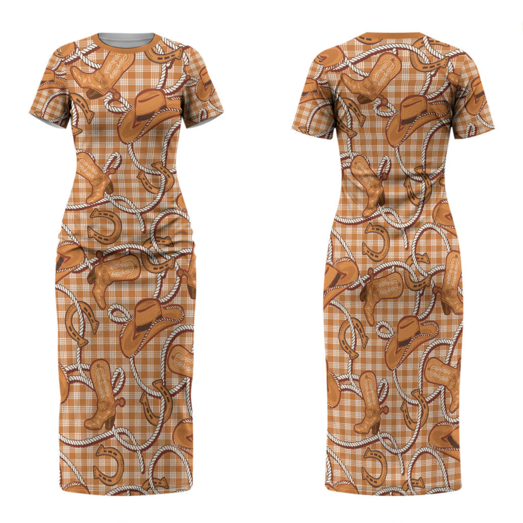 Brown Hawaii Palaka Cowboy Family Matching Short Sleeve Bodycon Dress and Hawaiian Shirt Hawaiian Paniolo Festival Spirit