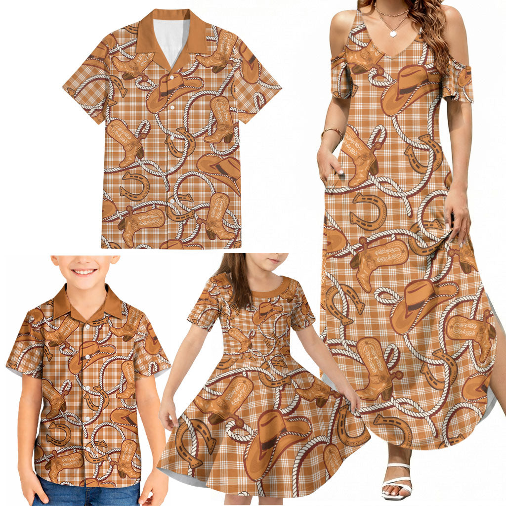 Brown Hawaii Palaka Cowboy Family Matching Summer Maxi Dress and Hawaiian Shirt Hawaiian Paniolo Festival Spirit