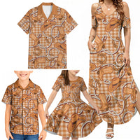 Brown Hawaii Palaka Cowboy Family Matching Summer Maxi Dress and Hawaiian Shirt Hawaiian Paniolo Festival Spirit