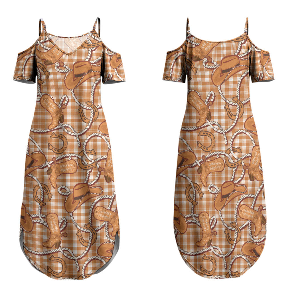 Brown Hawaii Palaka Cowboy Family Matching Summer Maxi Dress and Hawaiian Shirt Hawaiian Paniolo Festival Spirit
