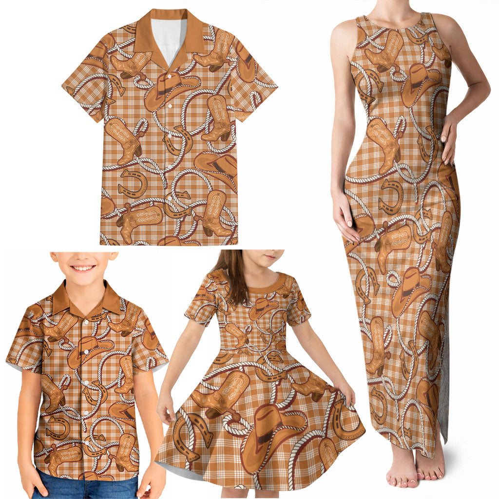 Brown Hawaii Palaka Cowboy Family Matching Tank Maxi Dress and Hawaiian Shirt Hawaiian Paniolo Festival Spirit