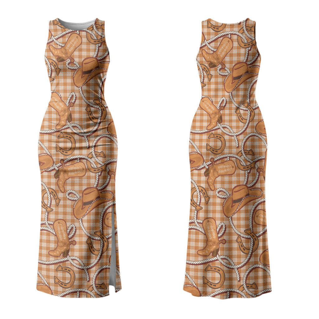 Brown Hawaii Palaka Cowboy Family Matching Tank Maxi Dress and Hawaiian Shirt Hawaiian Paniolo Festival Spirit