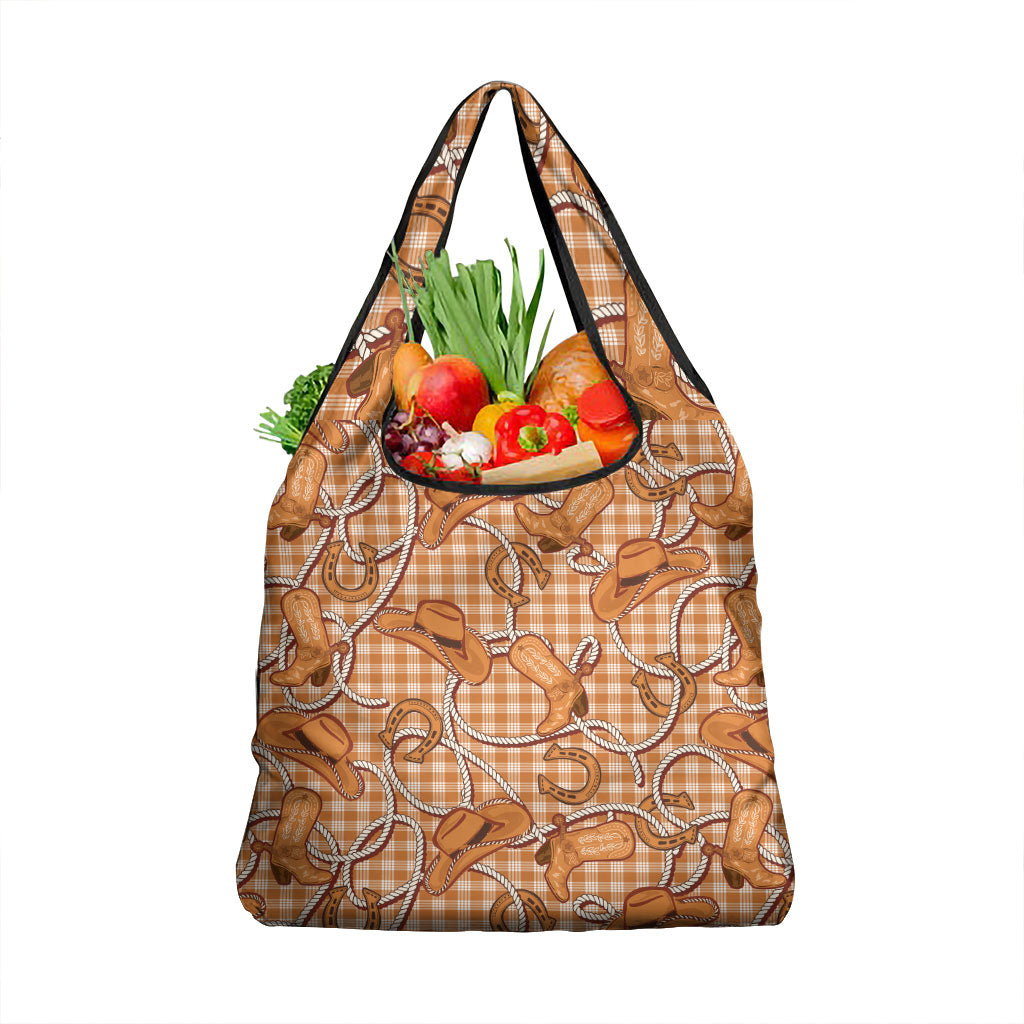 Brown Hawaii Palaka Cowboy Grocery Bag Hawaiian Paniolo Festival Spirit