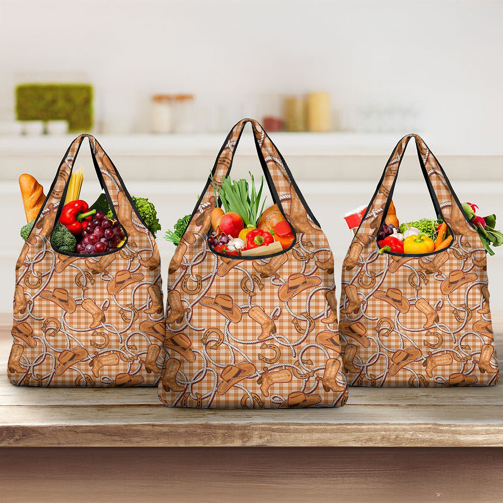 Brown Hawaii Palaka Cowboy Grocery Bag Hawaiian Paniolo Festival Spirit