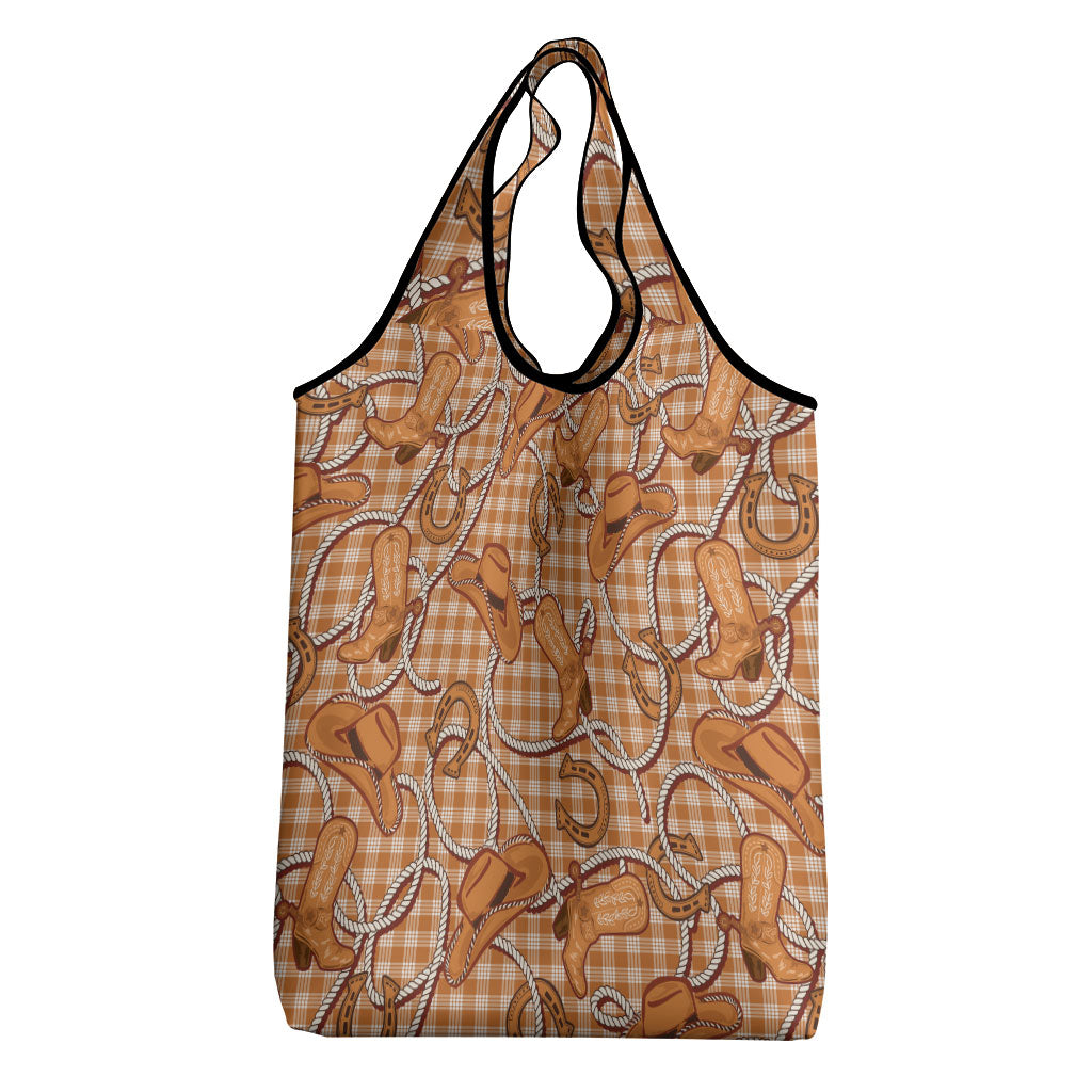 Brown Hawaii Palaka Cowboy Grocery Bag Hawaiian Paniolo Festival Spirit