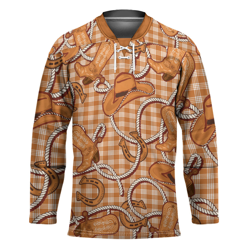 Brown Hawaii Palaka Cowboy Hockey Jersey Hawaiian Paniolo Festival Spirit LT19 Unisex Brown - Polynesian Pride
