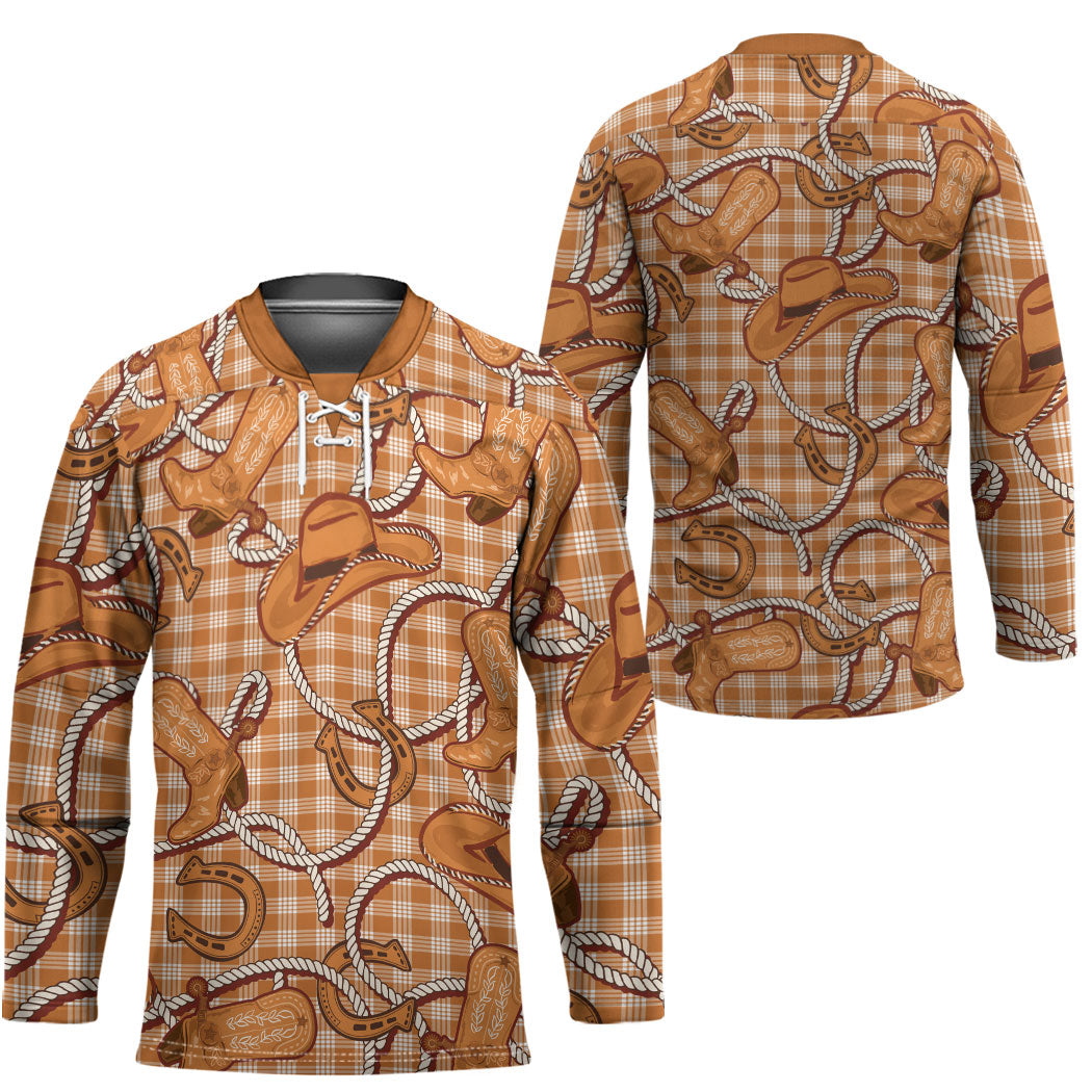 Brown Hawaii Palaka Cowboy Hockey Jersey Hawaiian Paniolo Festival Spirit