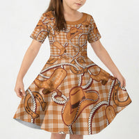 Brown Hawaii Palaka Cowboy Kid Short Sleeve Dress Hawaiian Paniolo Festival Spirit