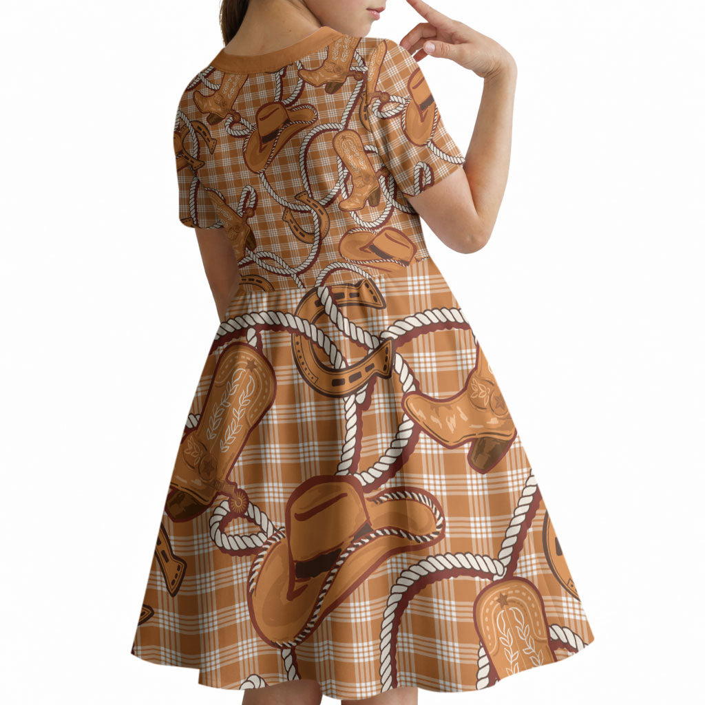Brown Hawaii Palaka Cowboy Kid Short Sleeve Dress Hawaiian Paniolo Festival Spirit