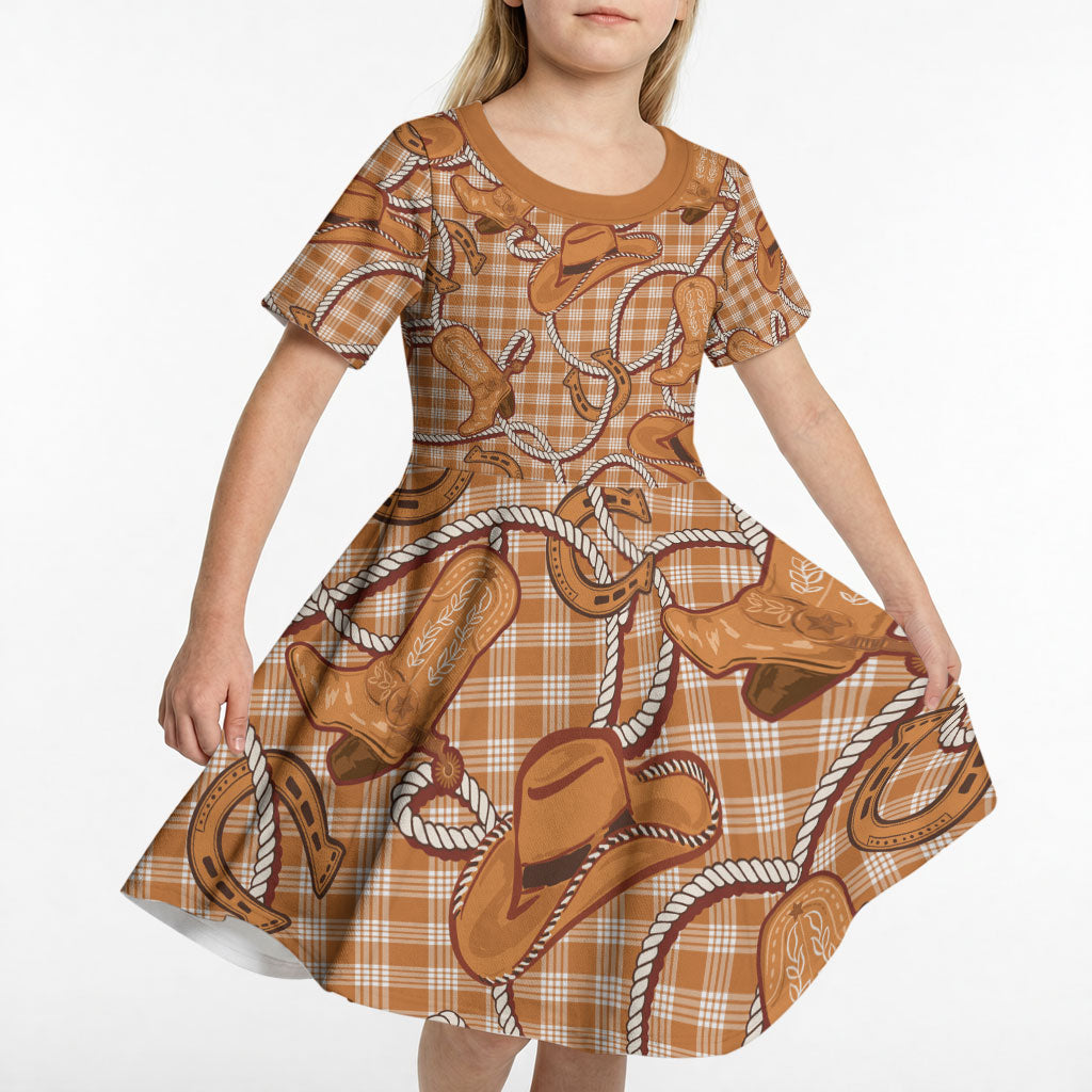 Brown Hawaii Palaka Cowboy Kid Short Sleeve Dress Hawaiian Paniolo Festival Spirit