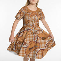Brown Hawaii Palaka Cowboy Kid Short Sleeve Dress Hawaiian Paniolo Festival Spirit