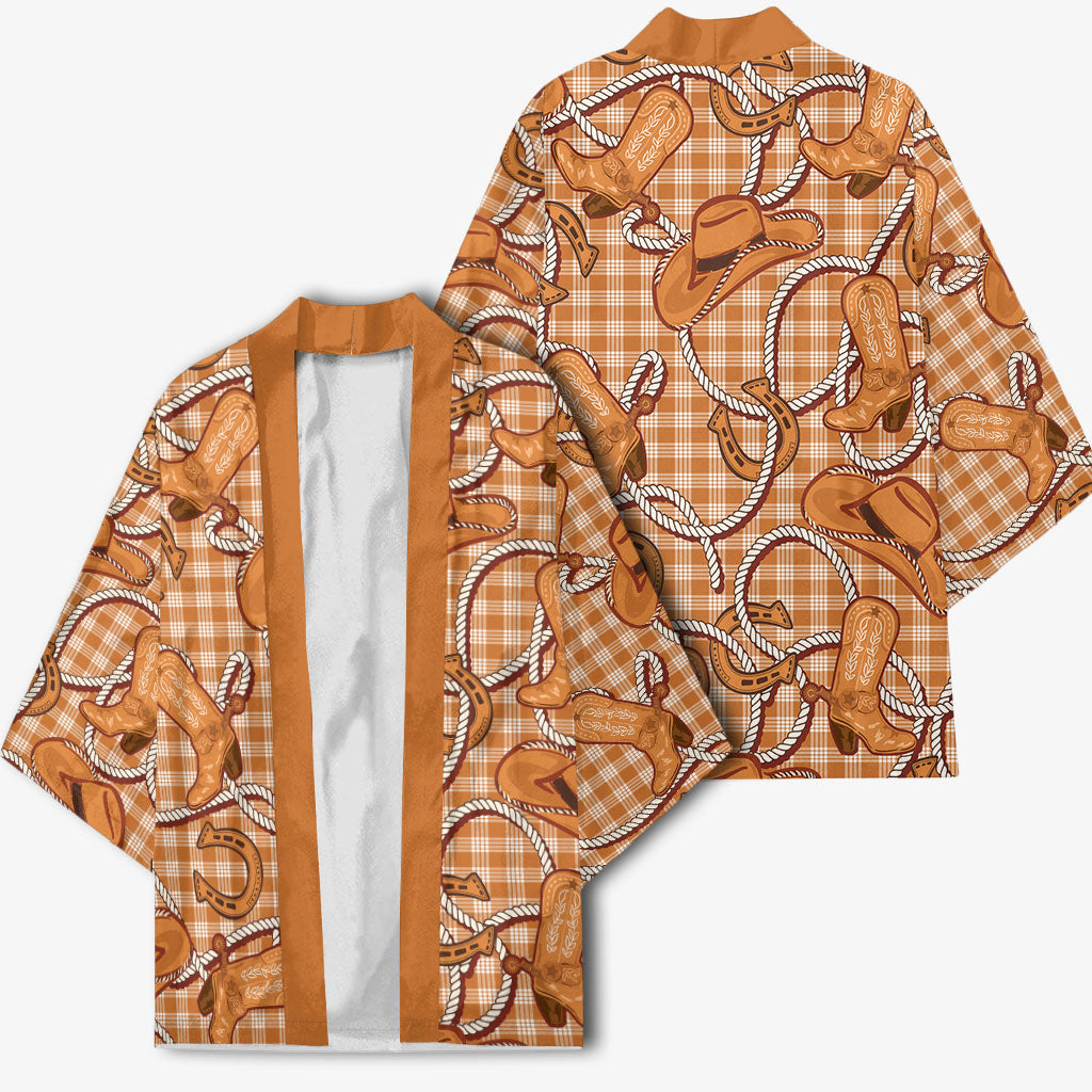 Brown Hawaii Palaka Cowboy Kimono Hawaiian Paniolo Festival Spirit