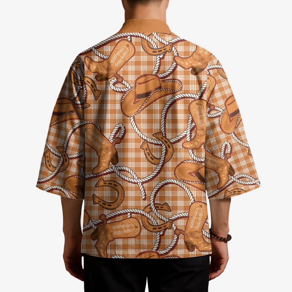 Brown Hawaii Palaka Cowboy Kimono Hawaiian Paniolo Festival Spirit