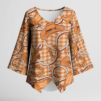 Brown Hawaii Palaka Cowboy Kimono Sleeve Blouse Hawaiian Paniolo Festival Spirit