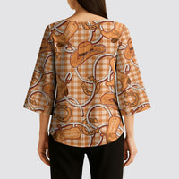 Brown Hawaii Palaka Cowboy Kimono Sleeve Blouse Hawaiian Paniolo Festival Spirit