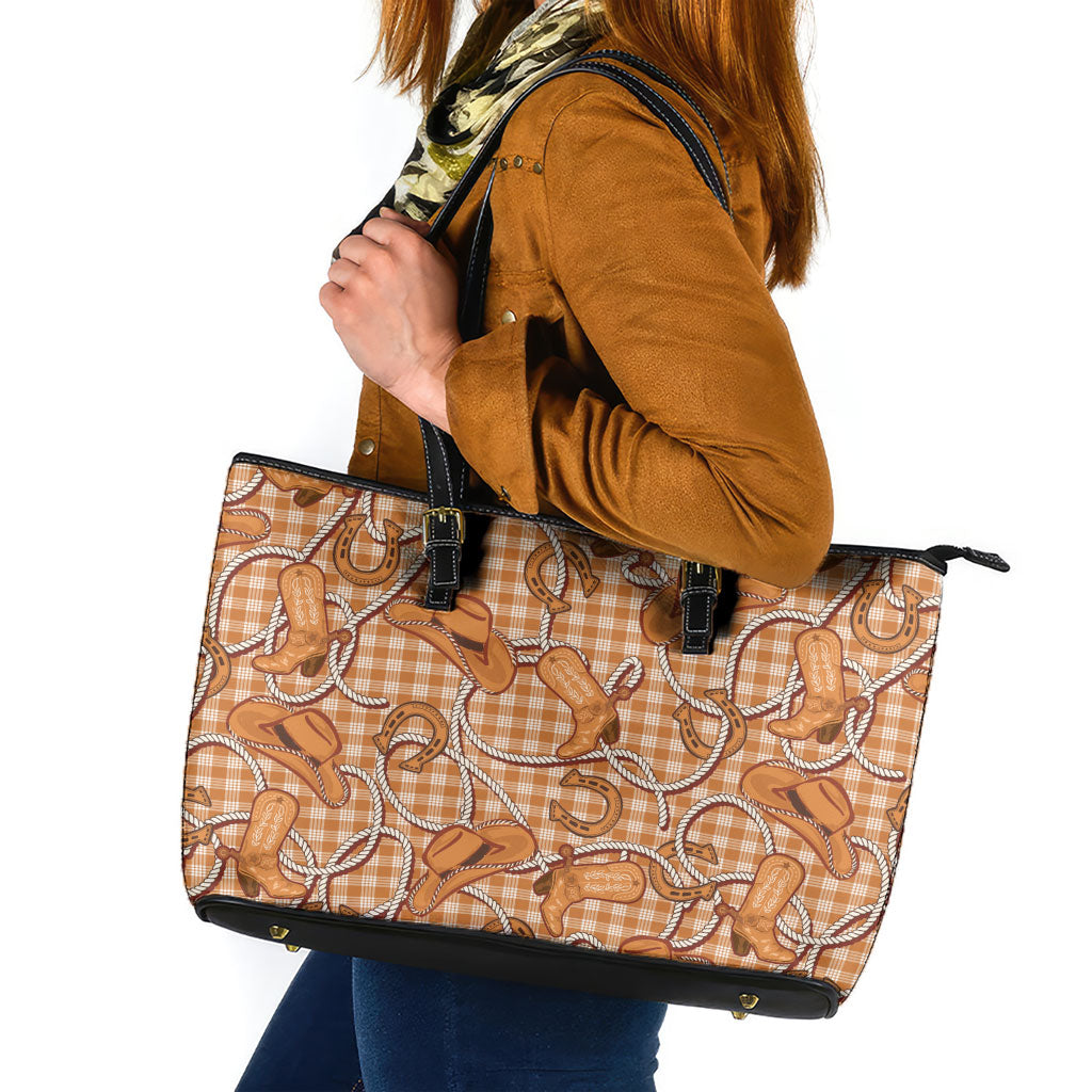 Brown Hawaii Palaka Cowboy Leather Tote Bag Hawaiian Paniolo Festival Spirit LT19 Brown - Polynesian Pride