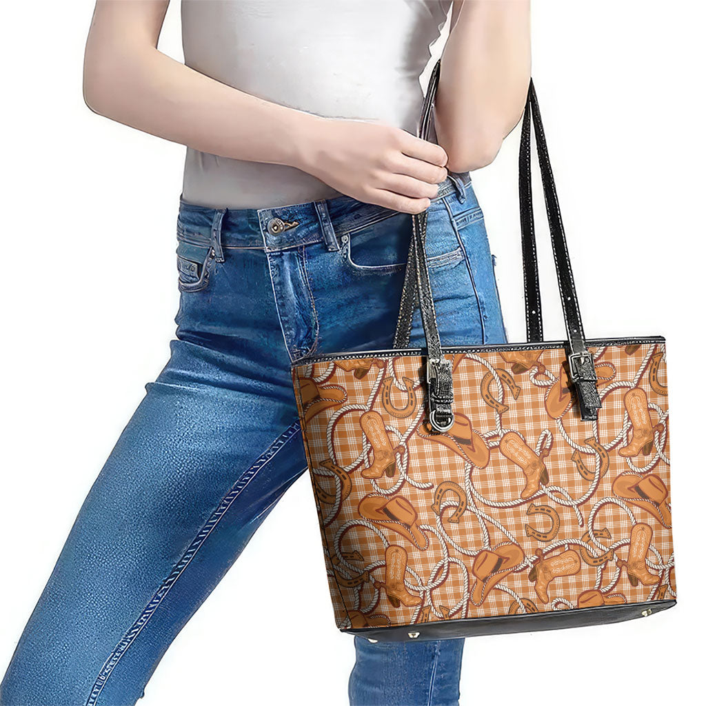 Brown Hawaii Palaka Cowboy Leather Tote Bag Hawaiian Paniolo Festival Spirit