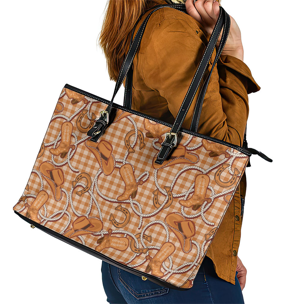 Brown Hawaii Palaka Cowboy Leather Tote Bag Hawaiian Paniolo Festival Spirit